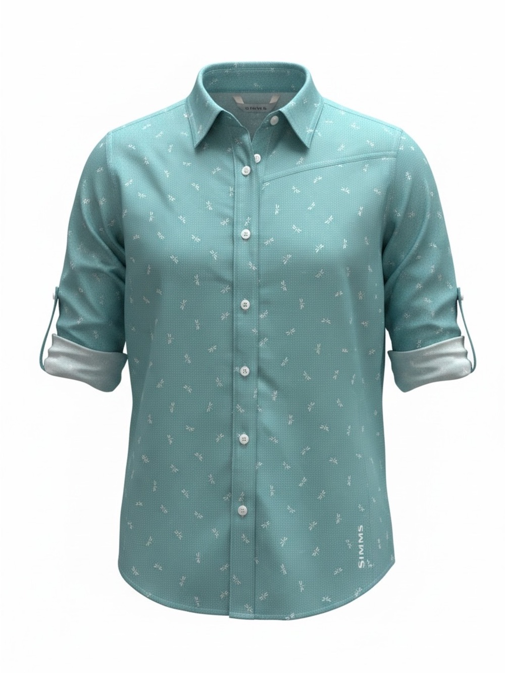 Simms Teal Long-Sleeve Button-Up with Subtle White Print